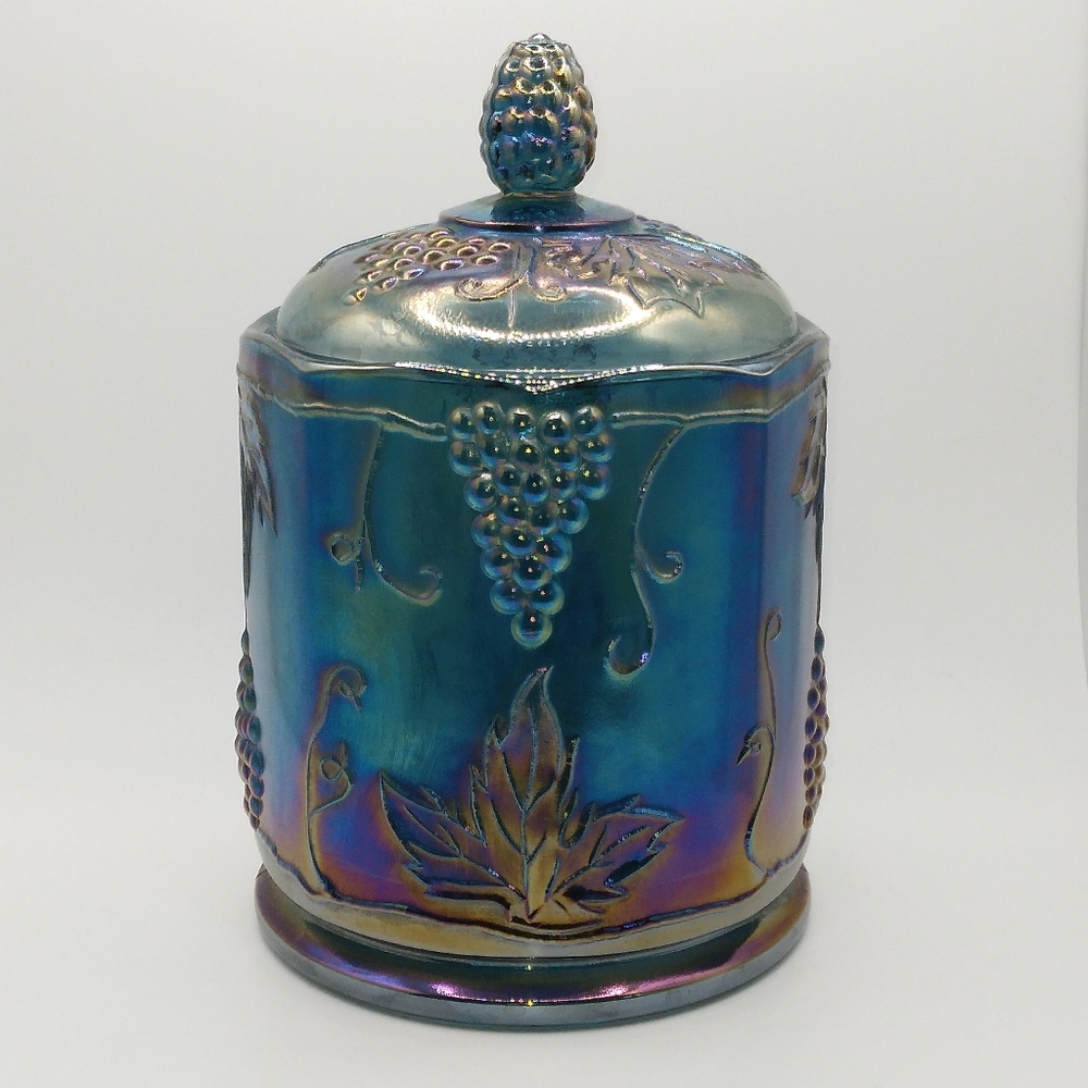 Vintage 1970's Indiana Glass Blue Carnival Harvest Grape 7"  Canister READ